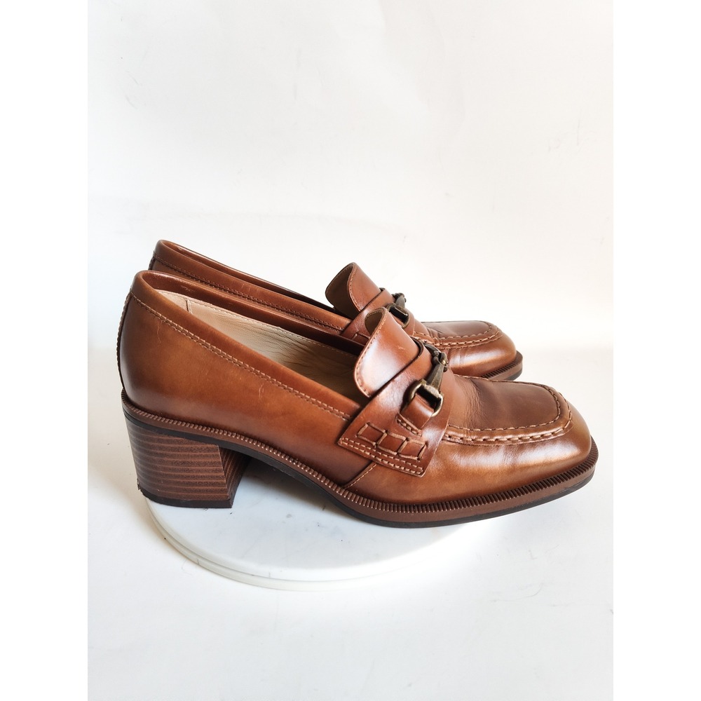 NeroGiardini Loafers 7.5 37.5 Horsebit Italian Leather Block Heel Tan Italy